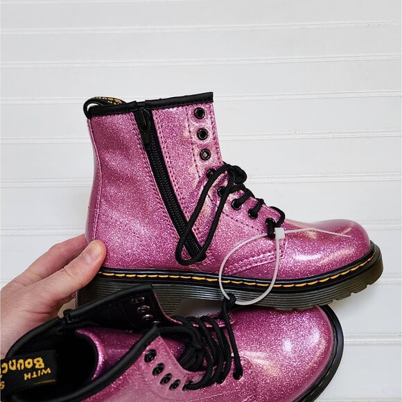 NWT Dr. Martens Junior 1460 Pink Glitter Lace Up Boots - Picture 6 of 10